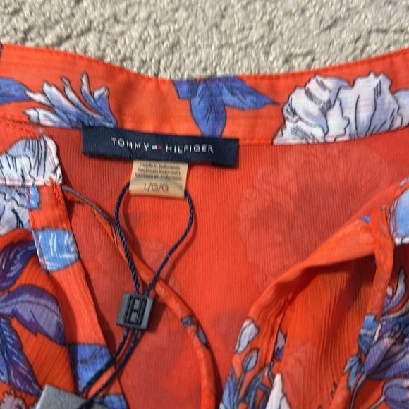 Tommy Hilfiger Floral Print Ruffle Trim Top Grenadine Large NWT - Picture 4 of 6